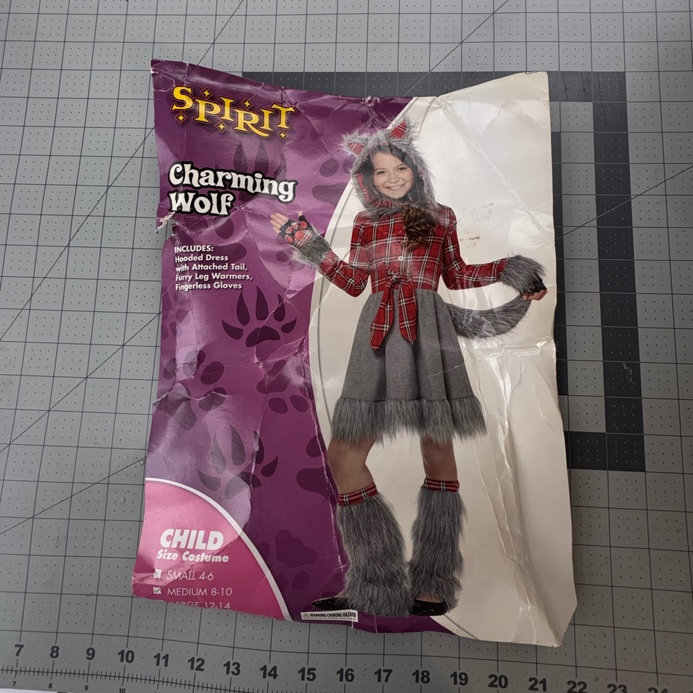 Spirit Charming Wolf Costume - Red Plaid and Gray Fur